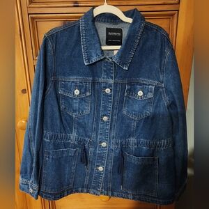 BLOOMCHIC Womens Plus Size  Dark Blue Jean Jacket